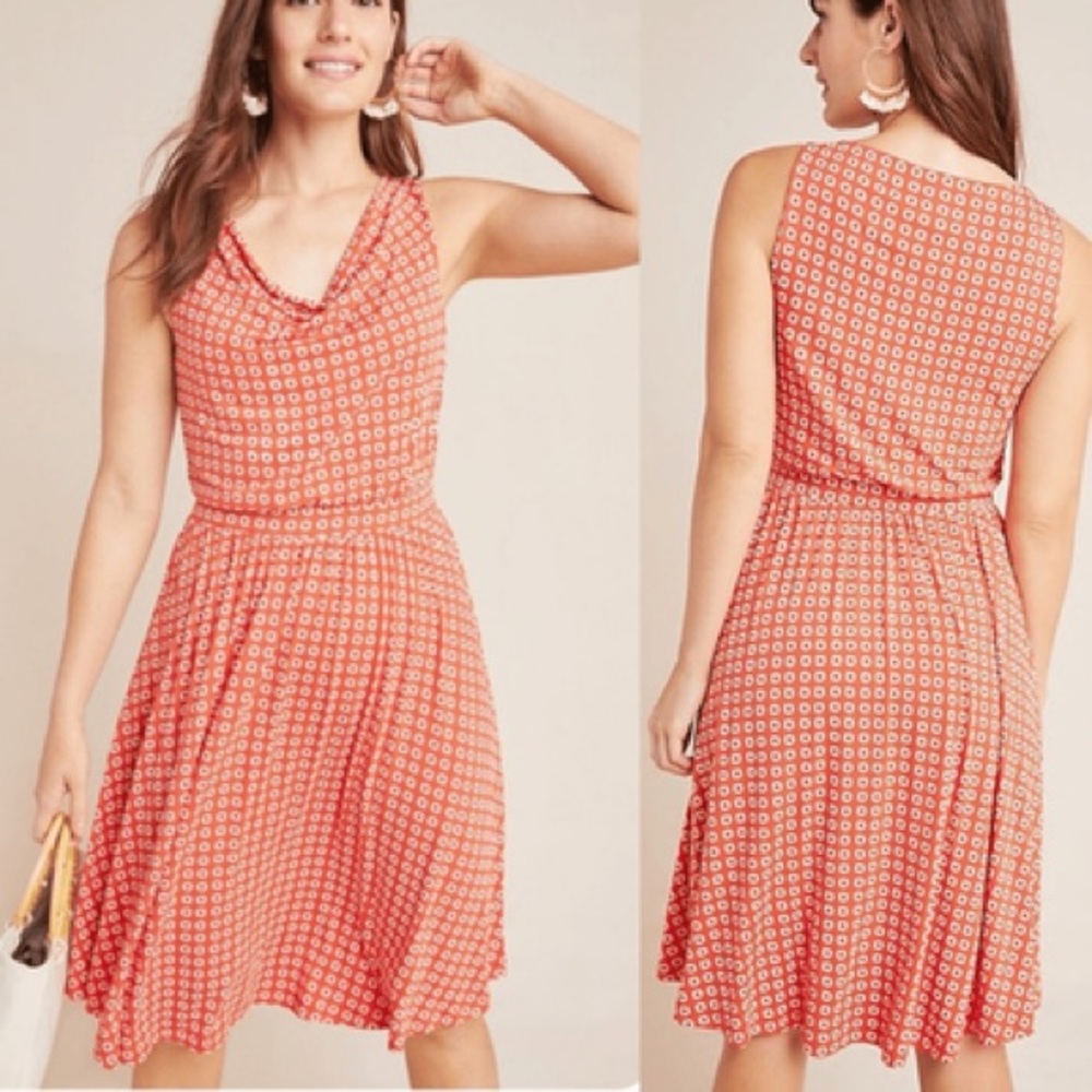 Anthropologie Maeve Sleeveless Coral Print Cowl Neck‎ Dress Sz. M